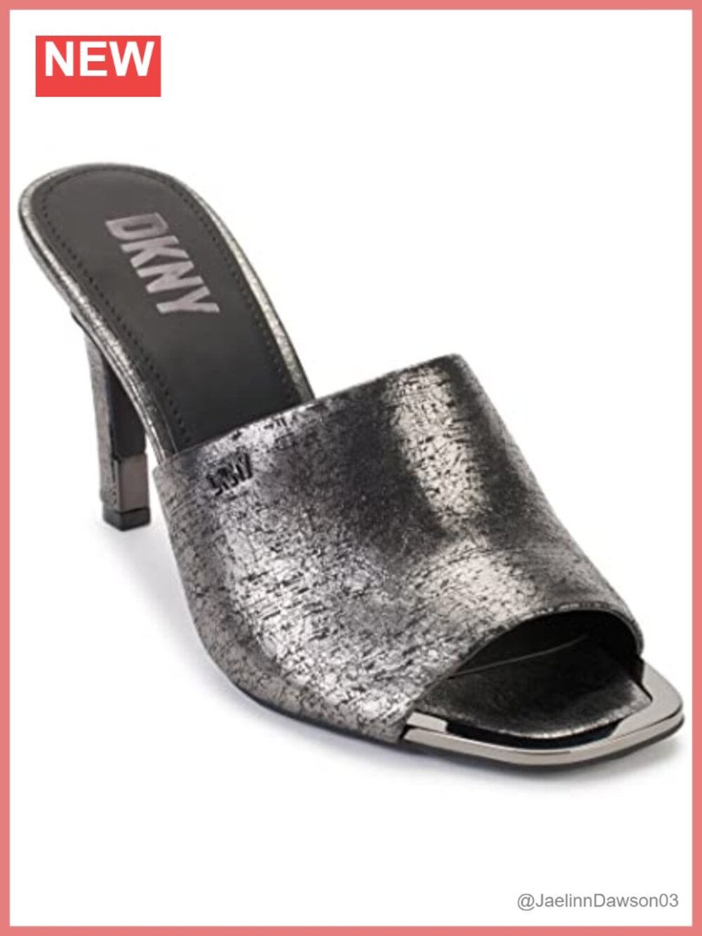 DKNY Metallic Leather Open Toe Square Toe Heeled Mule Sandals Stiletto 3.54in